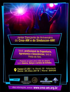 Profissionais da Engenharia, Agronomia e Geociências devem participar do evento que terá música, jantar e sorteio de brindes no Espaço Le Lieu, no Adrianópolis